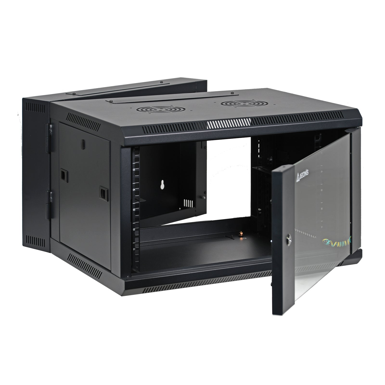 Aeons SB Seires 6U Wall-Mount Network Cabinet, Hinged Swing-Out, Switch-Depth, Glass Door