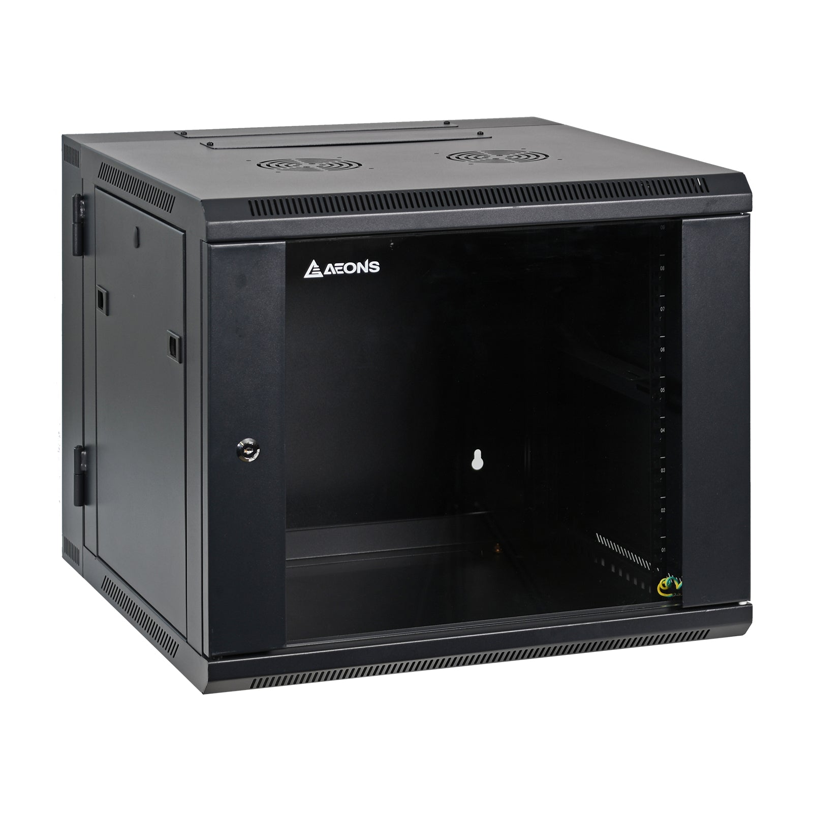 Aeons SB Seires 9U Wall-Mount Network Cabinet, Hinged Swing-Out, Switch-Depth, Glass Door