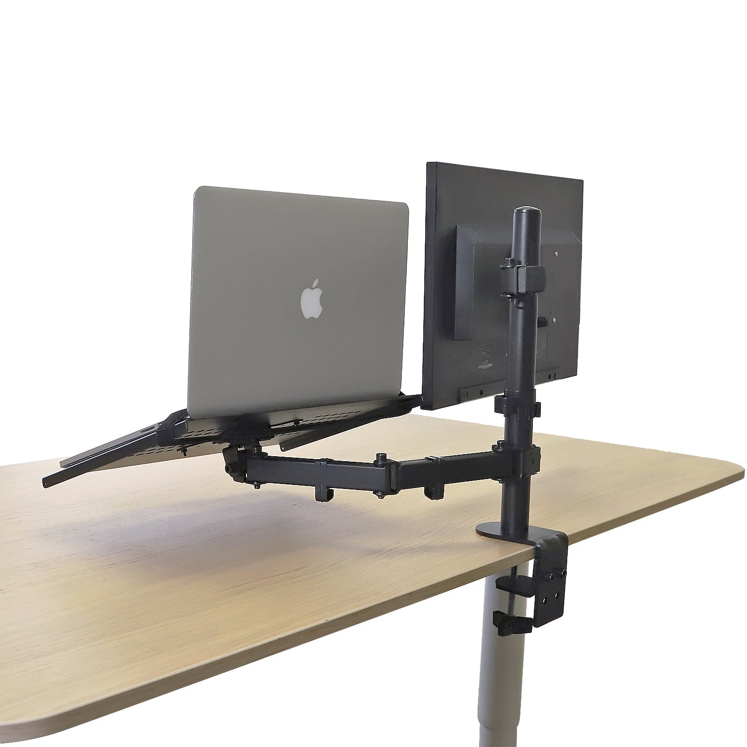 Aeons Monitor and Laptop Tray Desk Mount, 2-in-1 Adjustable Dual Arm fits 27 inch Screen with VESA, Clamp and Cable Management, Black