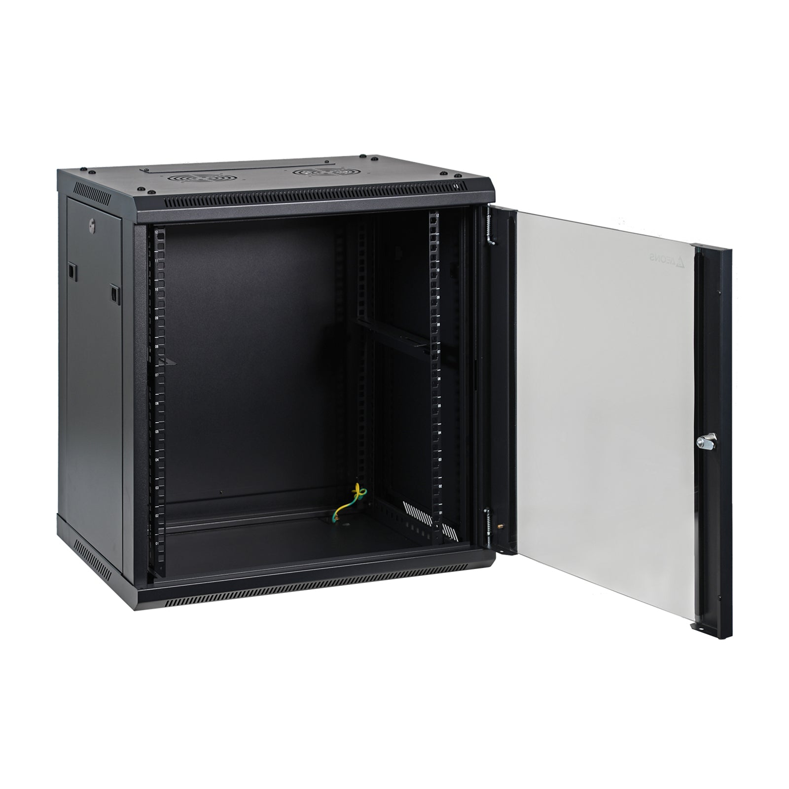 Aeons SP Series 12U Wall-Mount Rack Cabinet, Switch-Depth, Glass Door