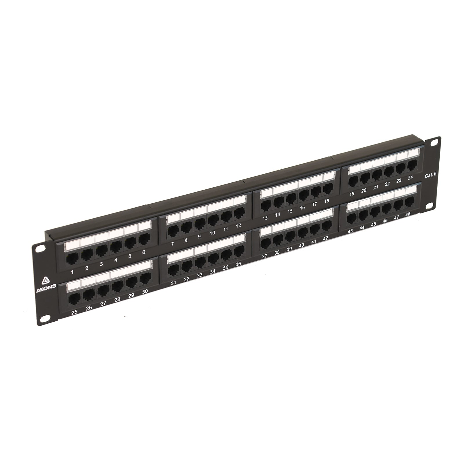 Aeons 48-Port CAT6 UTP Patch Panel, 2U 19-inch Rack Mount Keystone RJ45 Cat 5/5e/6 Gigabit/Fast Ethernet, Cable Management Bar, Black