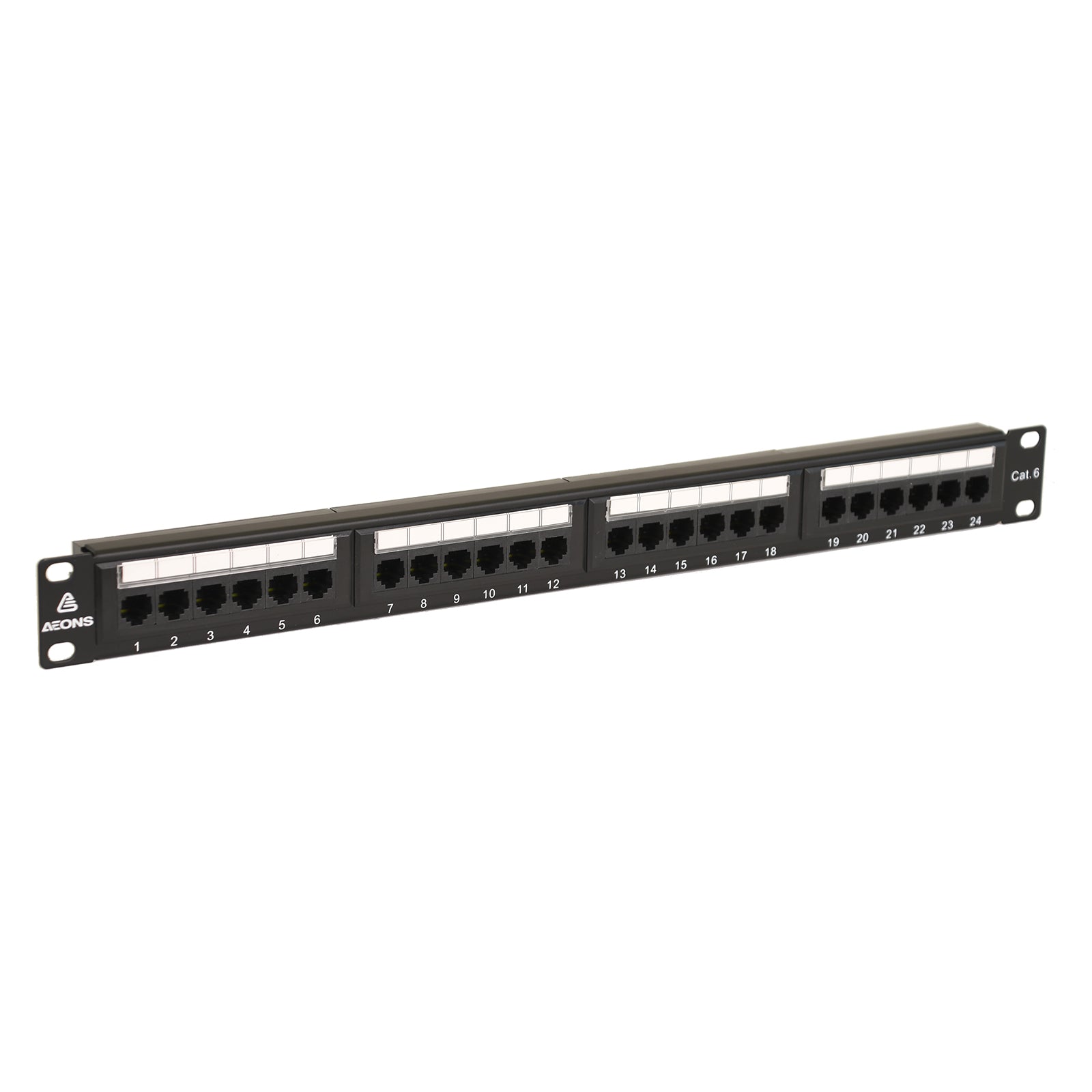 Aeons 24-Port CAT6 UTP Patch Panel, 1U 19-inch Rack Mount Keystone RJ45 Cat 5/5e/6 Gigabit/Fast Ethernet, Cable Management Bar, Black