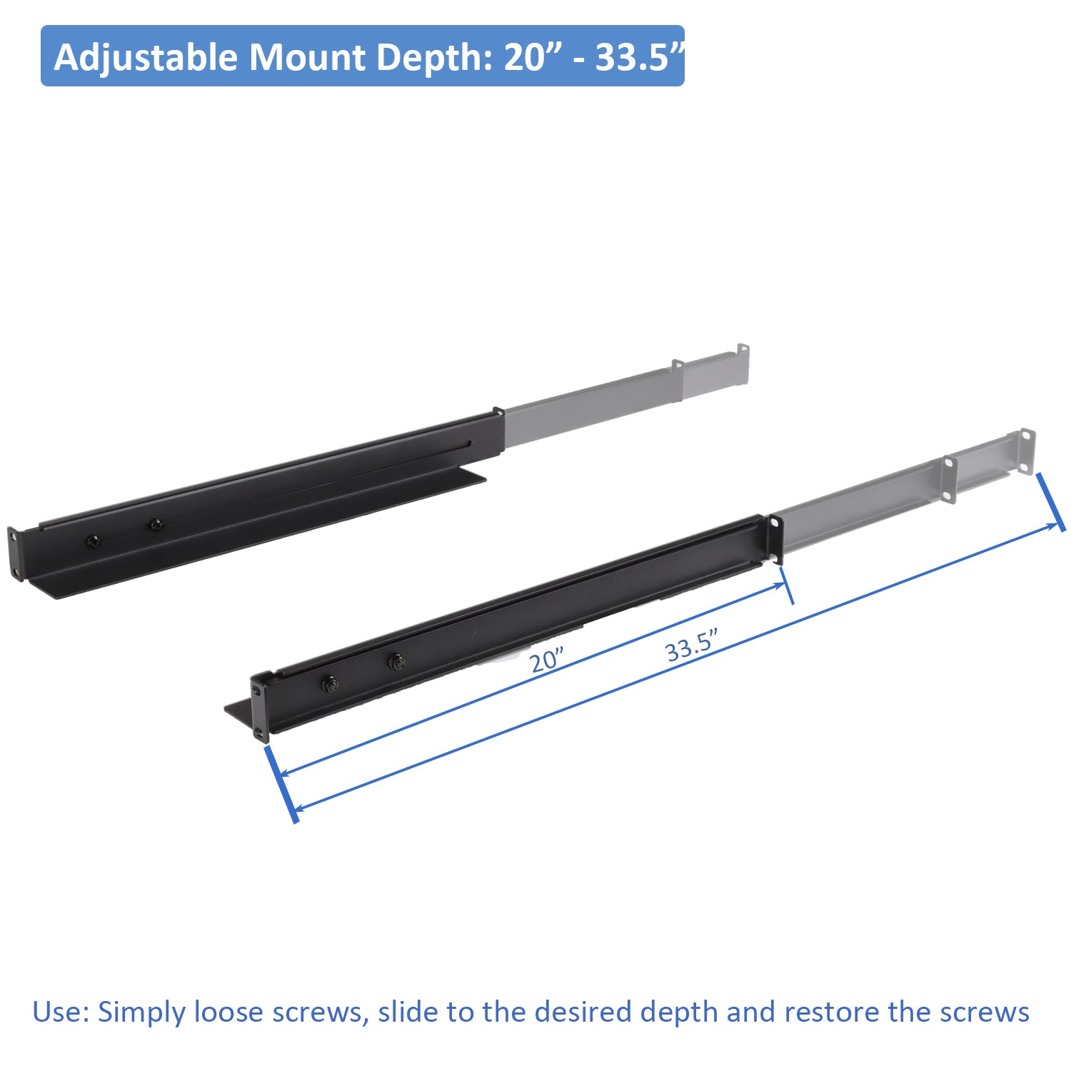 Aeons Universal 1U Adjustable Rack Mount Server Shelf Rails, up to 33.5-inch Depth